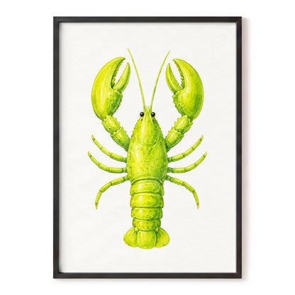 Lime Lobster, green, yellow, white nature wall art, front artwork view