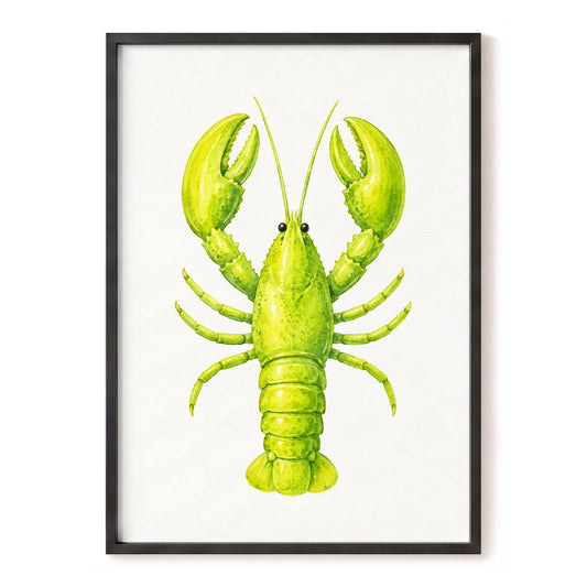 Lime Lobster, green, yellow, white nature wall art, front artwork view