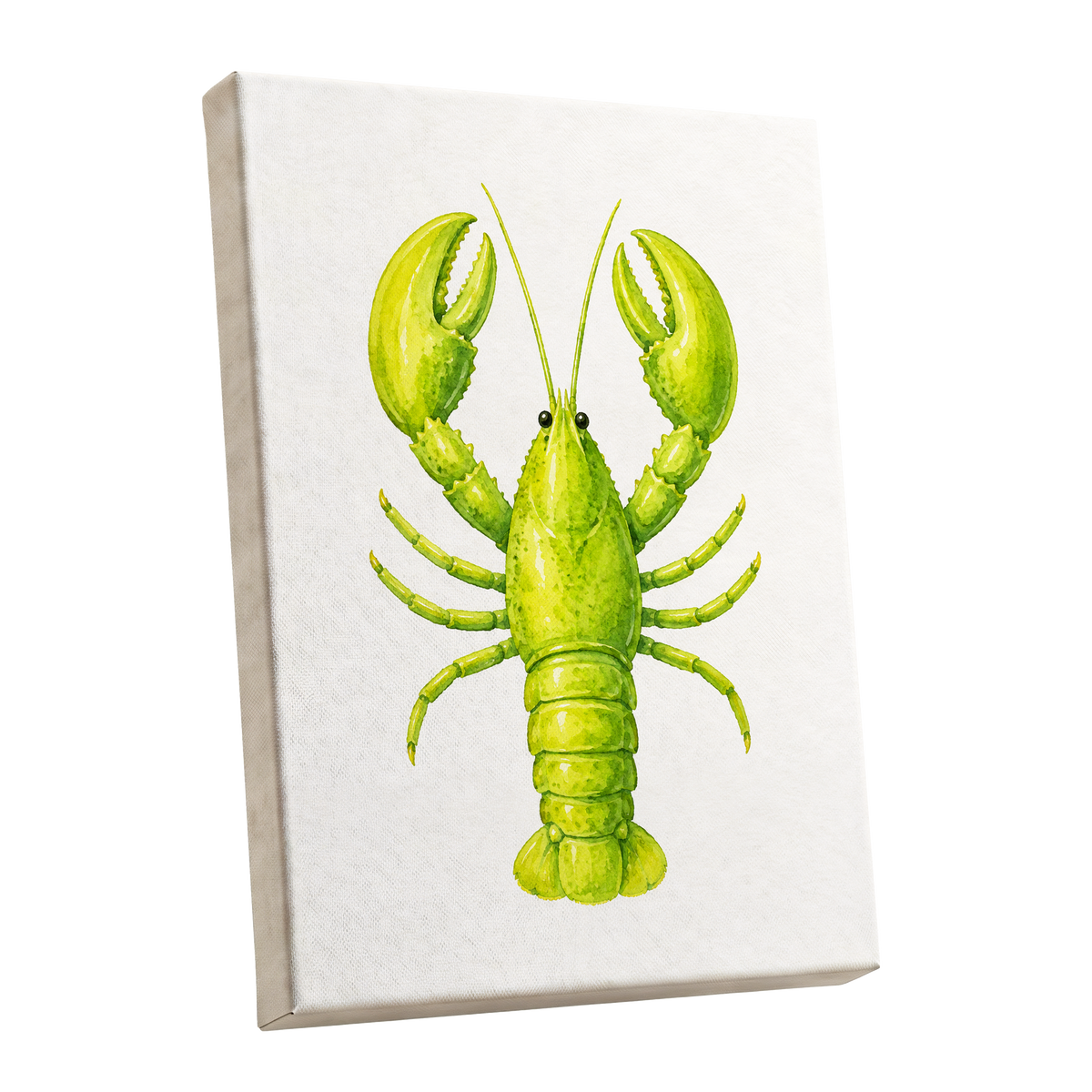 Lime Lobster, green, yellow, white nature wall art shown as a stretched canvas wall art
