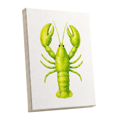 Lime Lobster, green, yellow, white nature wall art shown as a stretched canvas wall art
