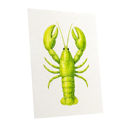 Lime Lobster, green, yellow, white nature wall art shown as a unframed poster wall art print