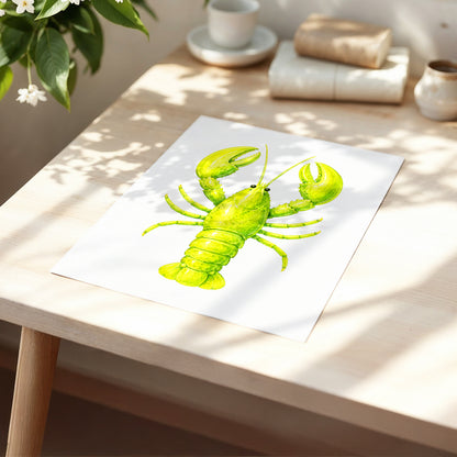 Lime Lobster, green, yellow, white nature wall art displayed in a styled interior, gallery view 5