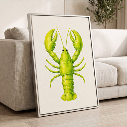 Lime Lobster, green, yellow, white nature wall art displayed in a styled interior, gallery view 8