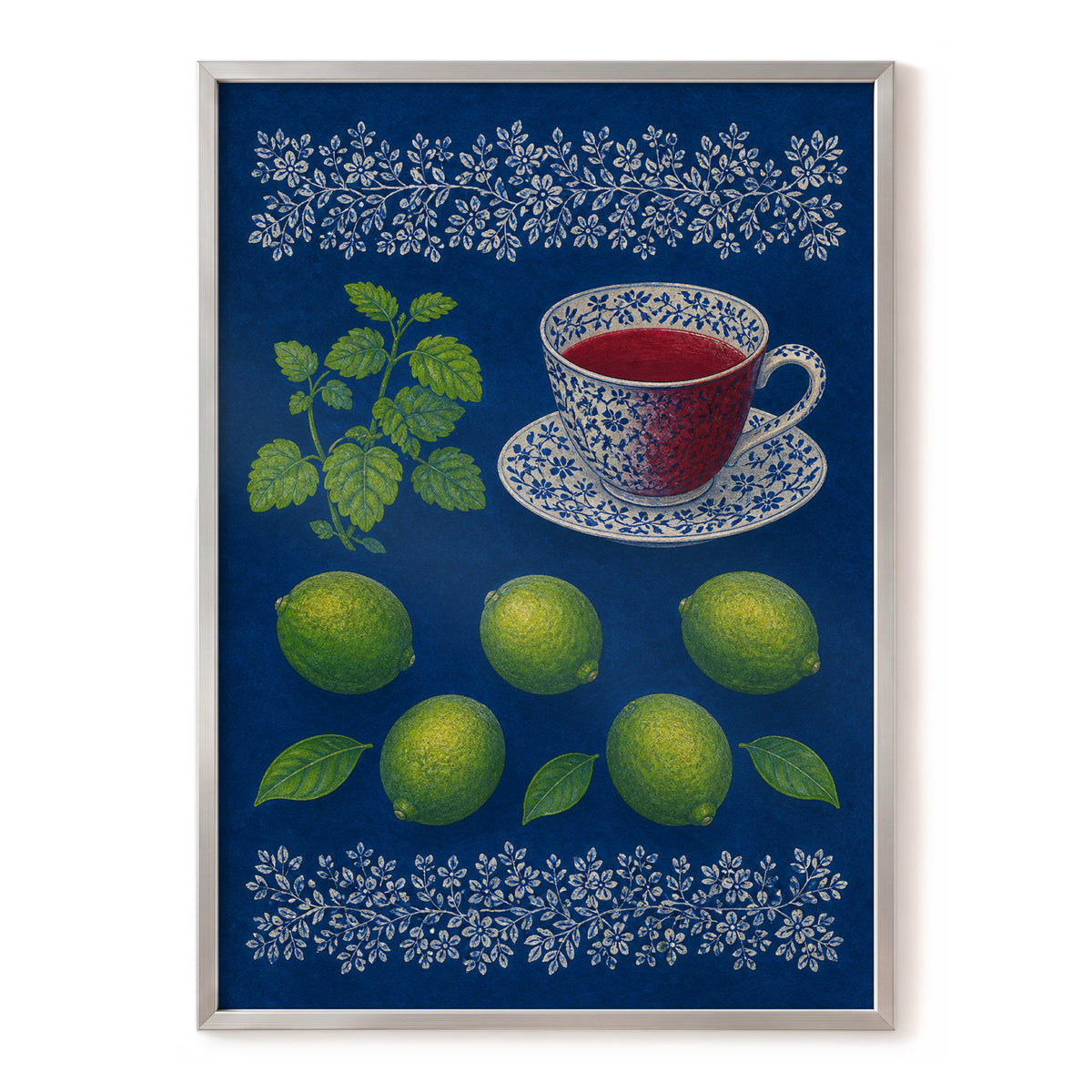 Lime & Porcelain, blue, green, beige nature wall art, front artwork view