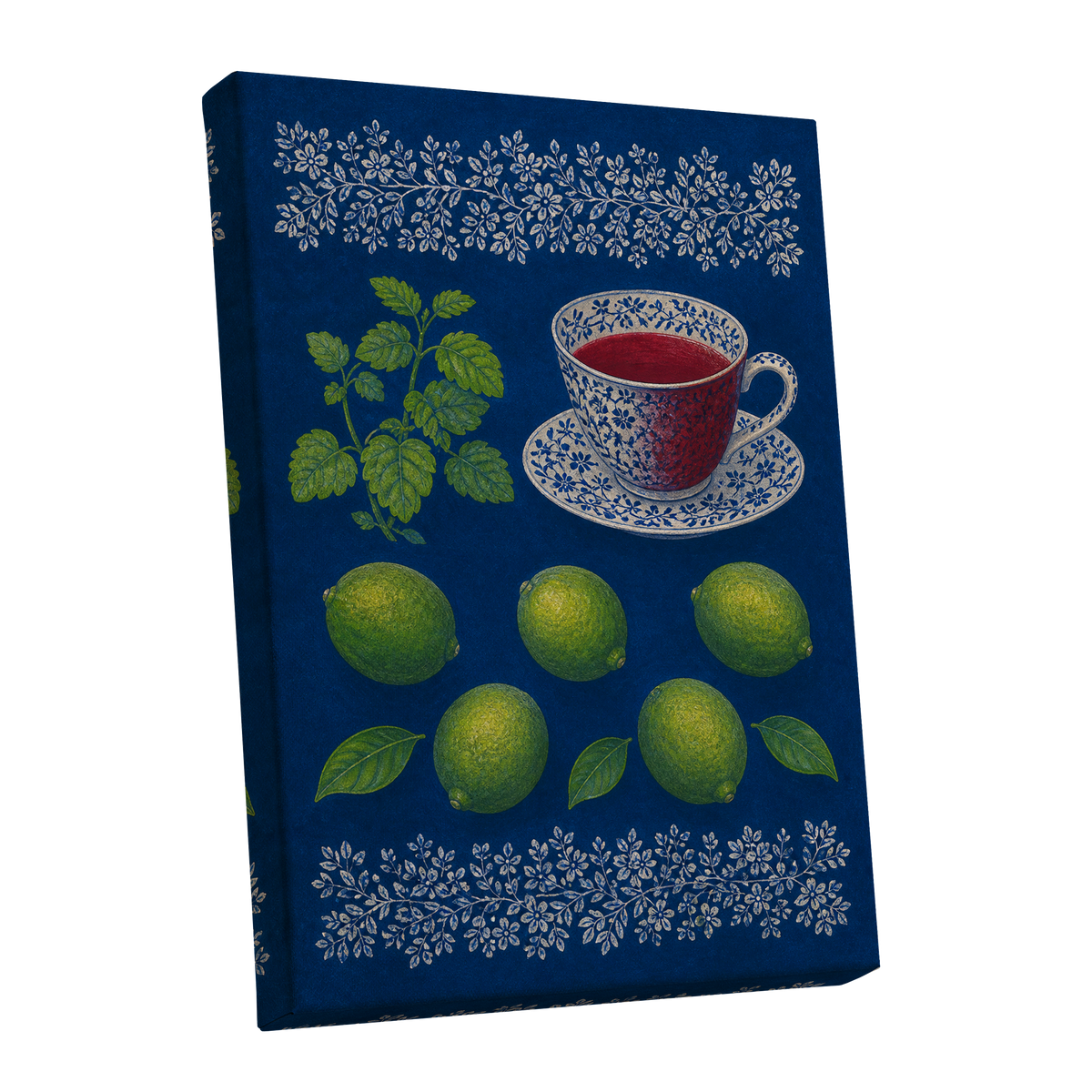 Lime & Porcelain, blue, green, beige nature wall art shown as a stretched canvas wall art