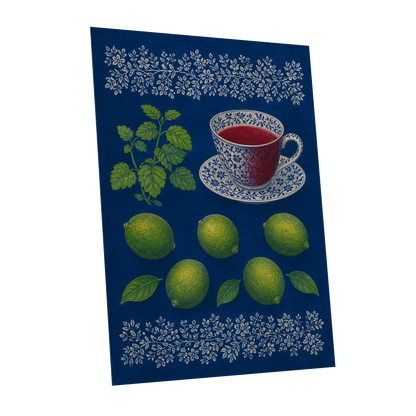 Lime & Porcelain, blue, green, beige nature wall art shown as a unframed poster wall art print