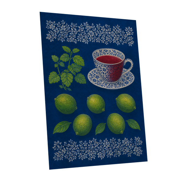 Lime & Porcelain, blue, green, beige nature wall art shown as a unframed poster wall art print