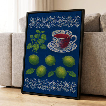 Lime & Porcelain, blue, green, beige nature wall art displayed in a styled interior, gallery view 4