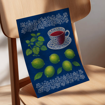 Lime & Porcelain, blue, green, beige nature wall art displayed in a styled interior, gallery view 5