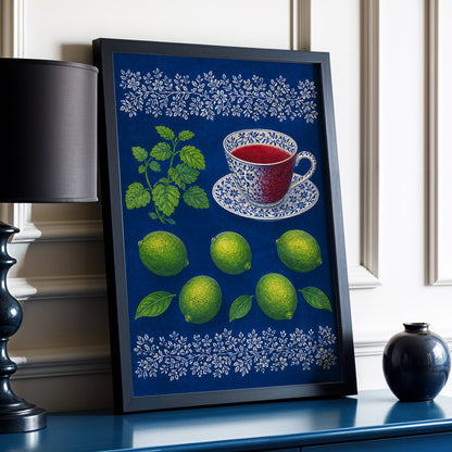Lime & Porcelain, blue, green, beige nature wall art displayed in a styled interior, gallery view 6
