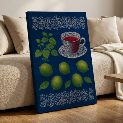 Lime & Porcelain, blue, green, beige nature wall art displayed in a styled interior, gallery view 7