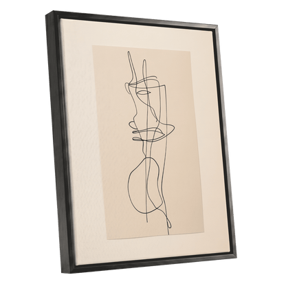 Linear Reverie, black, beige minimalist wall art shown as a black framed canvas wall art