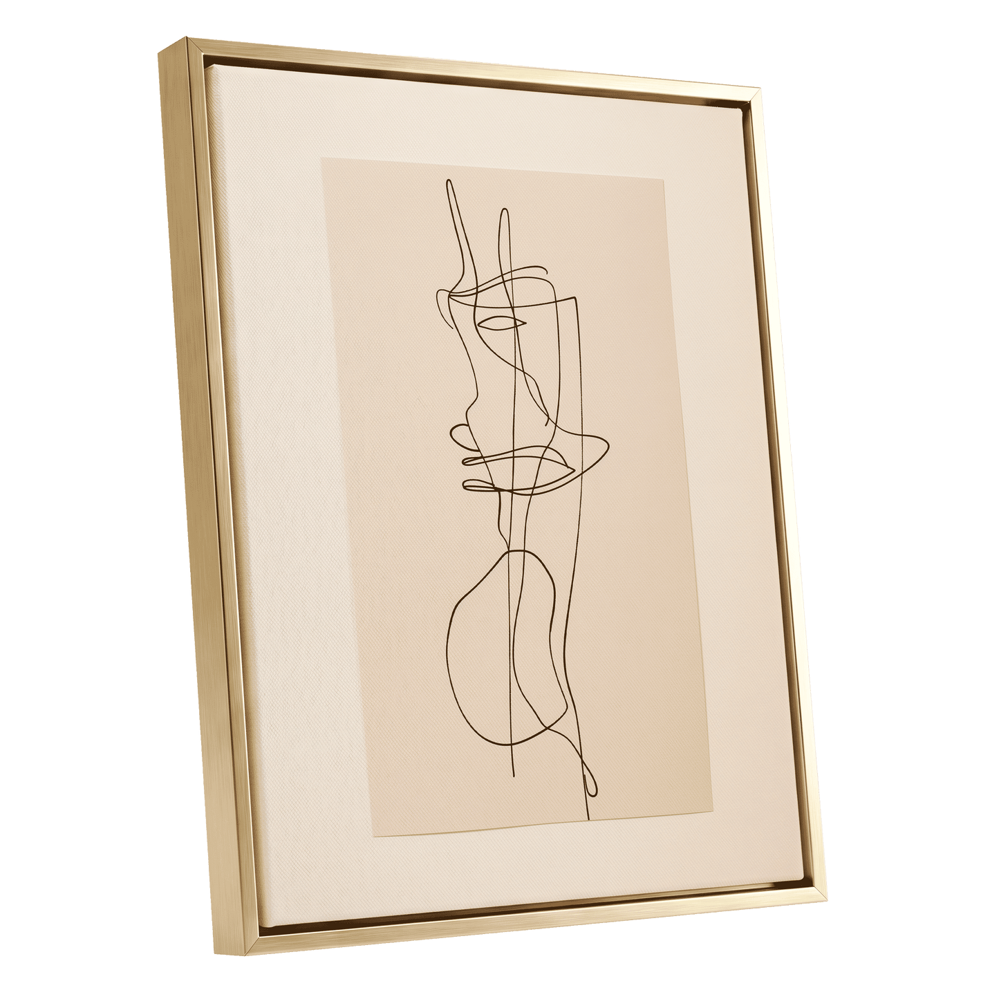 Linear Reverie, black, beige minimalist wall art shown as a gold framed canvas wall art