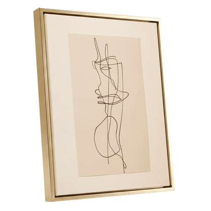 Linear Reverie, black, beige minimalist wall art shown as a gold framed canvas wall art