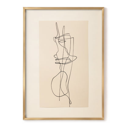 Linear Reverie, black, beige minimalist wall art, front artwork view