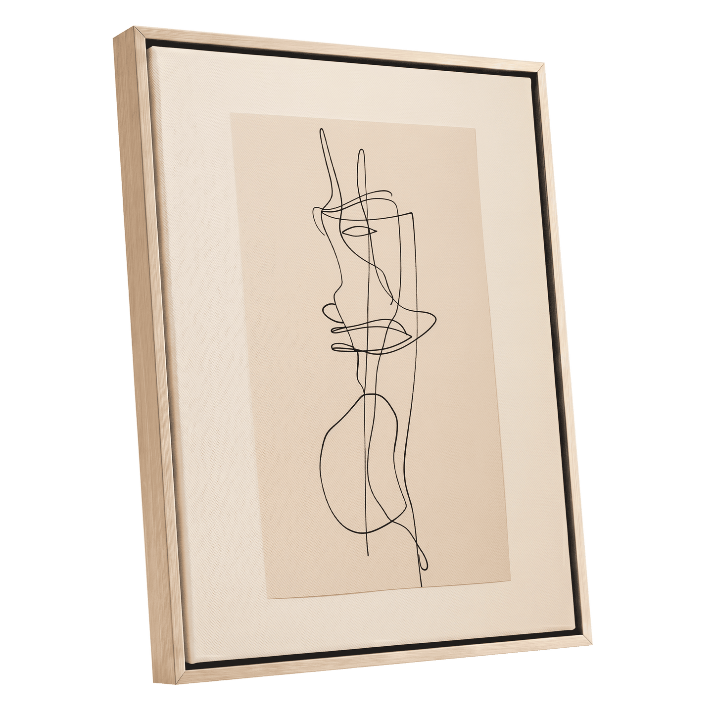 Linear Reverie, black, beige minimalist wall art shown as a oak framed canvas wall art