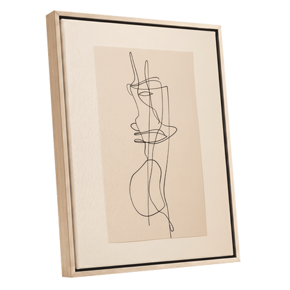 Linear Reverie, black, beige minimalist wall art shown as a oak framed canvas wall art