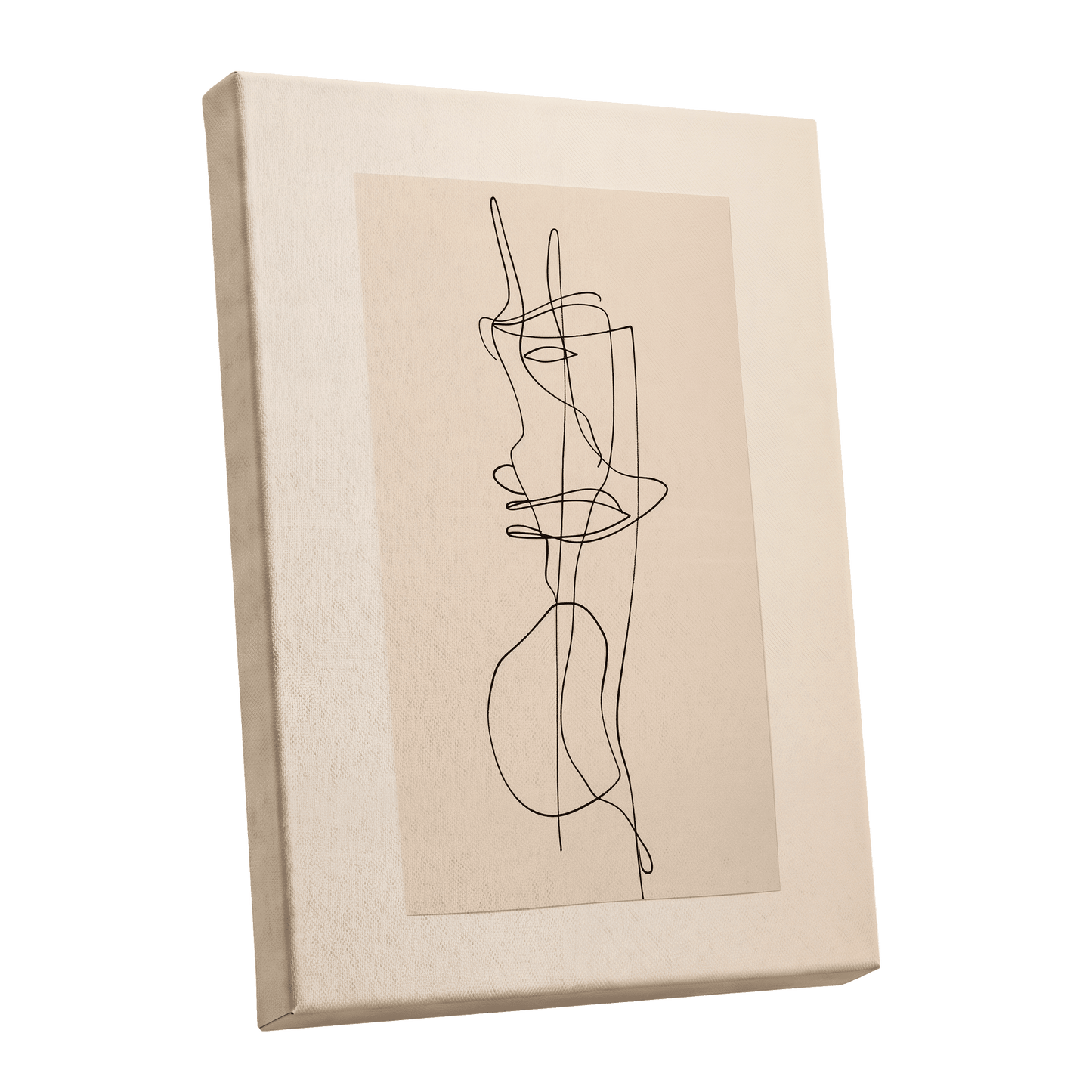 Linear Reverie, black, beige minimalist wall art shown as a stretched canvas wall art