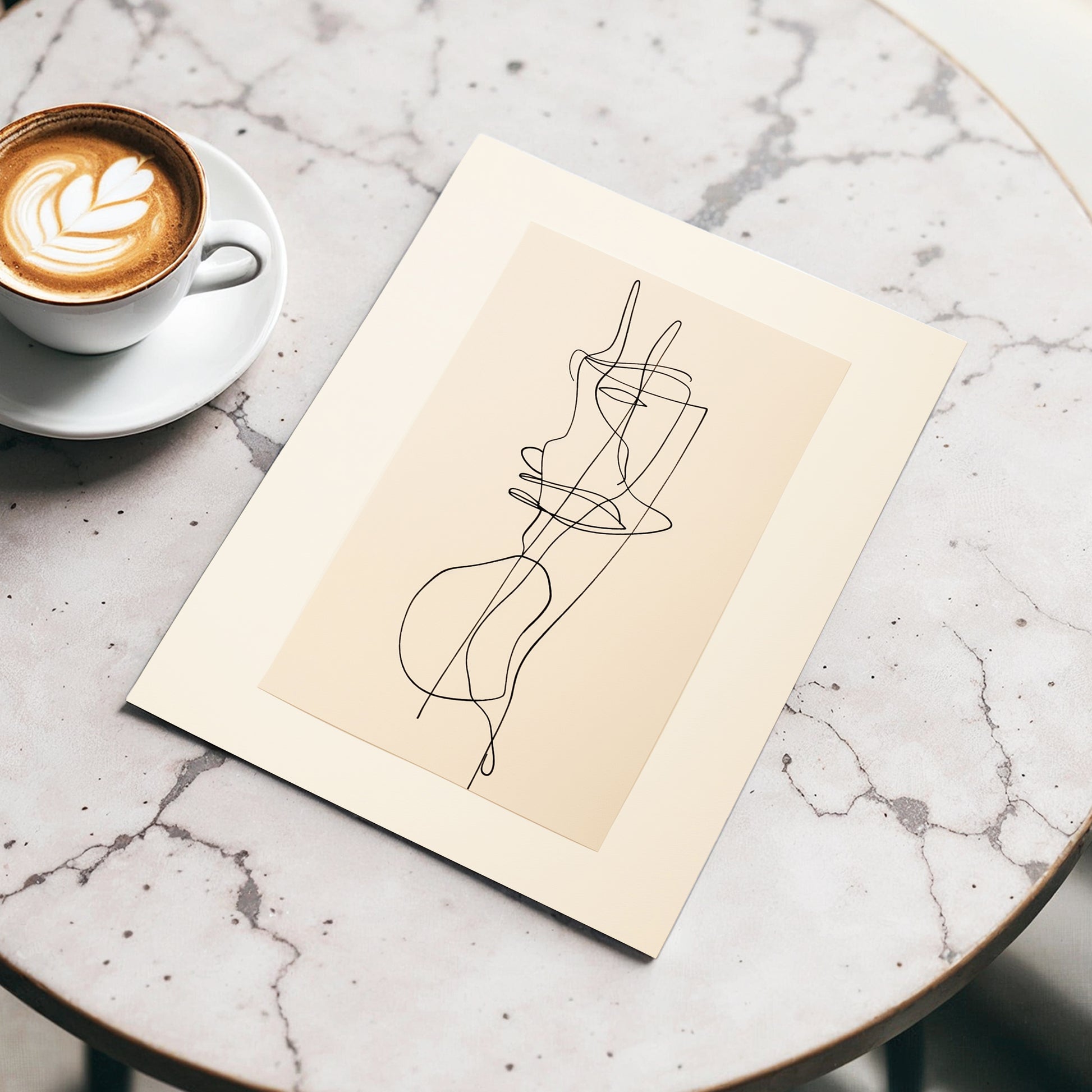Linear Reverie, black, beige minimalist wall art displayed in a styled interior, gallery view 3