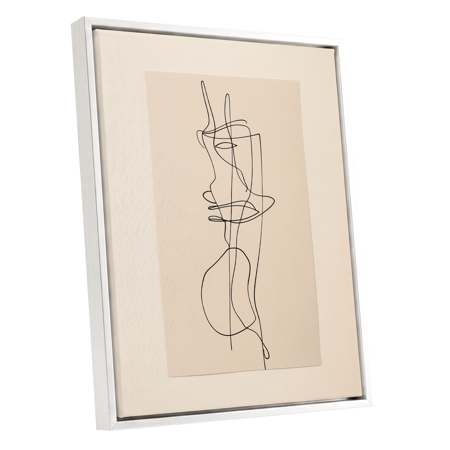 Linear Reverie, black, beige minimalist wall art shown as a white framed canvas wall art