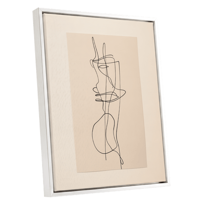Linear Reverie, black, beige minimalist wall art shown as a white framed canvas wall art