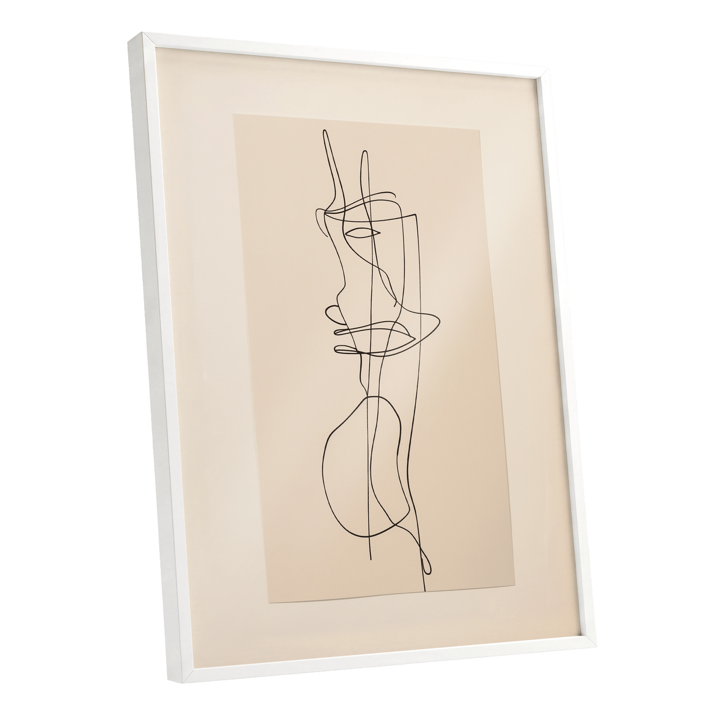 Linear Reverie, black, beige minimalist wall art shown as a white framed poster wall art print