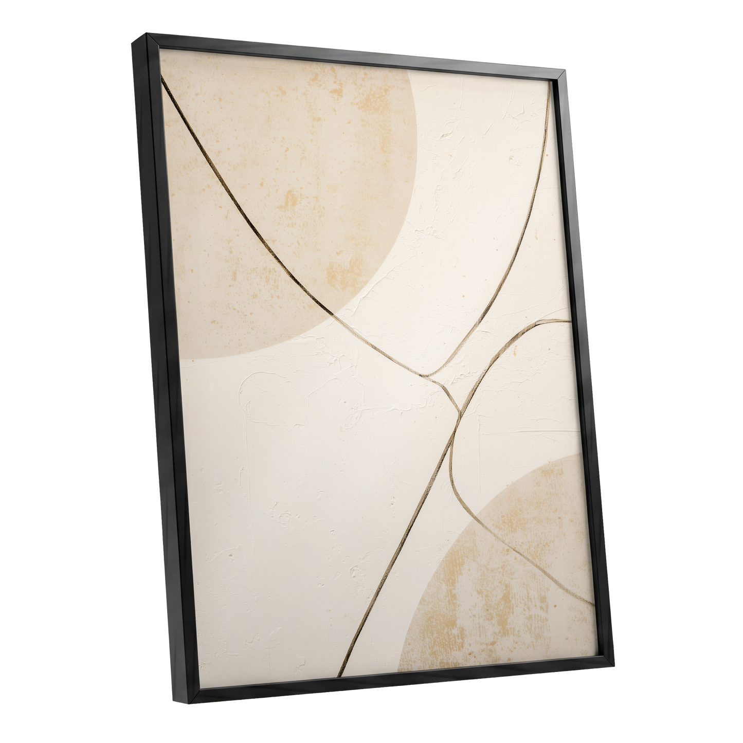 Linen Curve Confluence, white, beige, brown minimalist wall art shown as a black framed poster wall art print