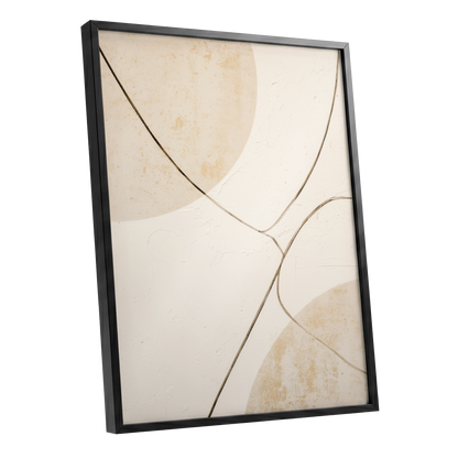 Linen Curve Confluence, white, beige, brown minimalist wall art shown as a black framed poster wall art print