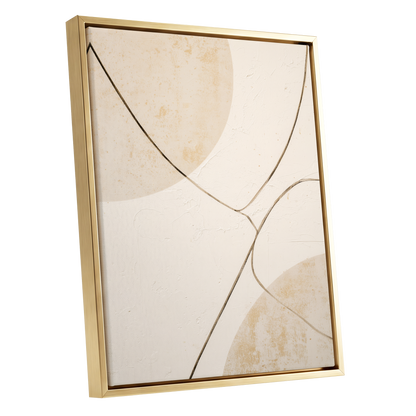 Linen Curve Confluence, white, beige, brown minimalist wall art shown as a gold framed canvas wall art