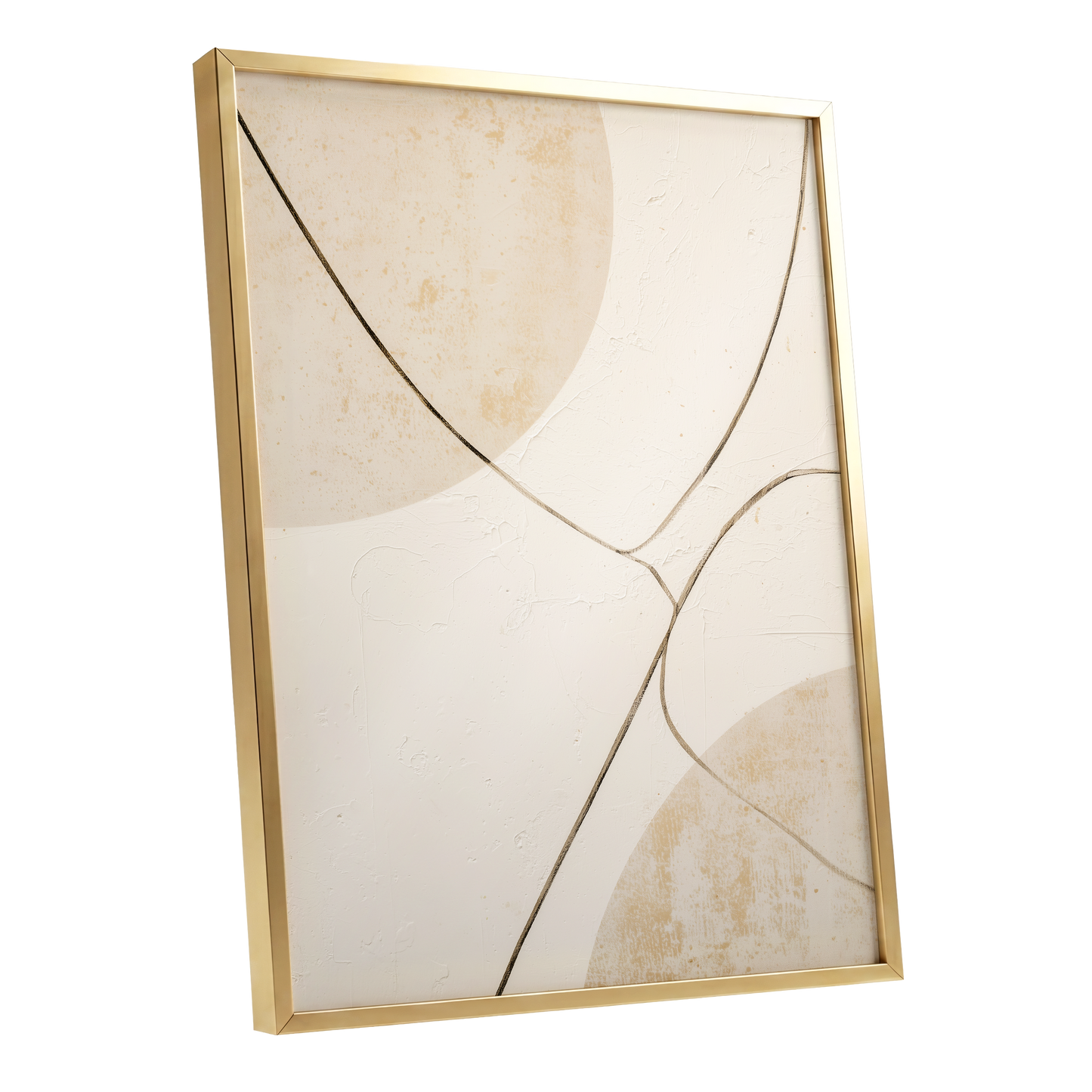 Linen Curve Confluence, white, beige, brown minimalist wall art shown as a gold framed poster wall art print