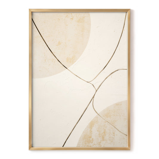 Linen Curve Confluence, white, beige, brown minimalist wall art, front artwork view