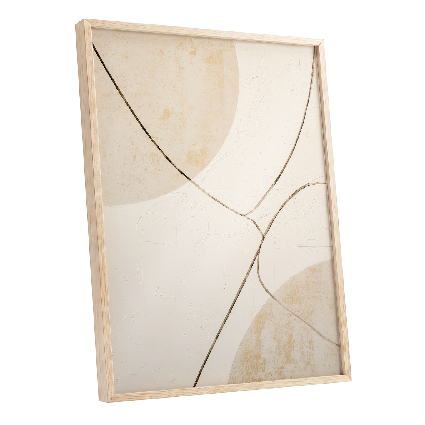 Linen Curve Confluence, white, beige, brown minimalist wall art shown as a oak framed poster wall art print