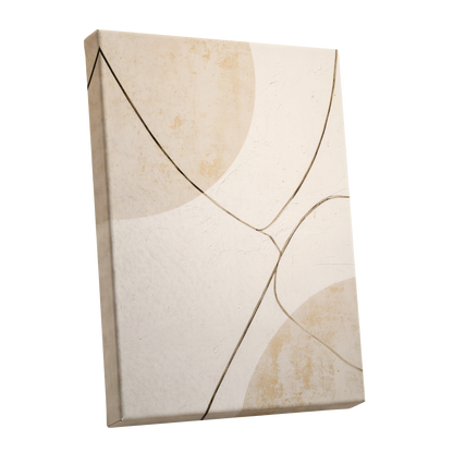 Linen Curve Confluence, white, beige, brown minimalist wall art shown as a stretched canvas wall art