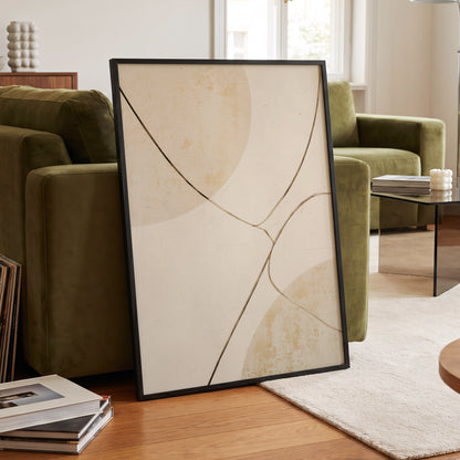 Linen Curve Confluence, white, beige, brown minimalist wall art displayed in a styled interior, gallery view 2
