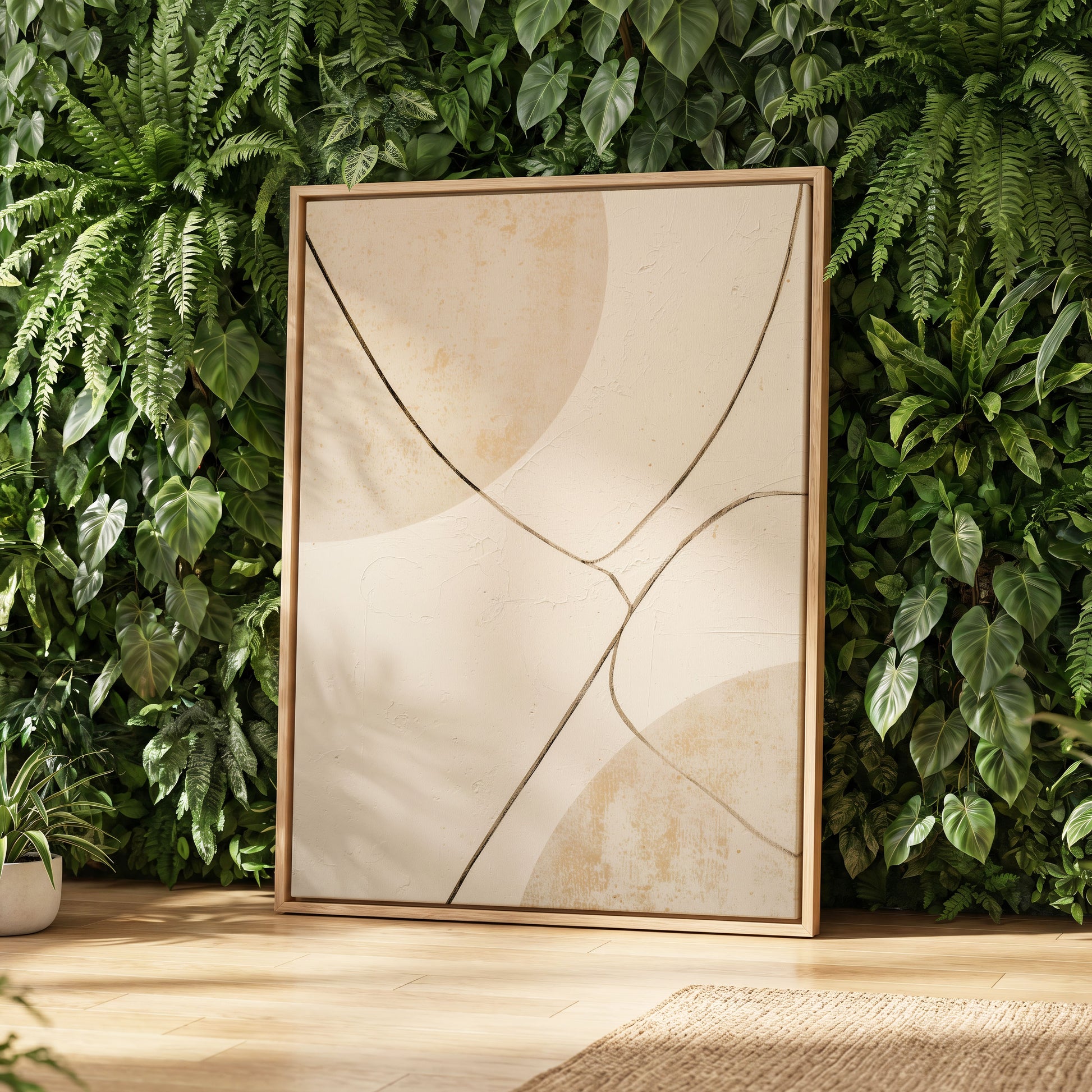 Linen Curve Confluence, white, beige, brown minimalist wall art displayed in a styled interior, gallery view 4