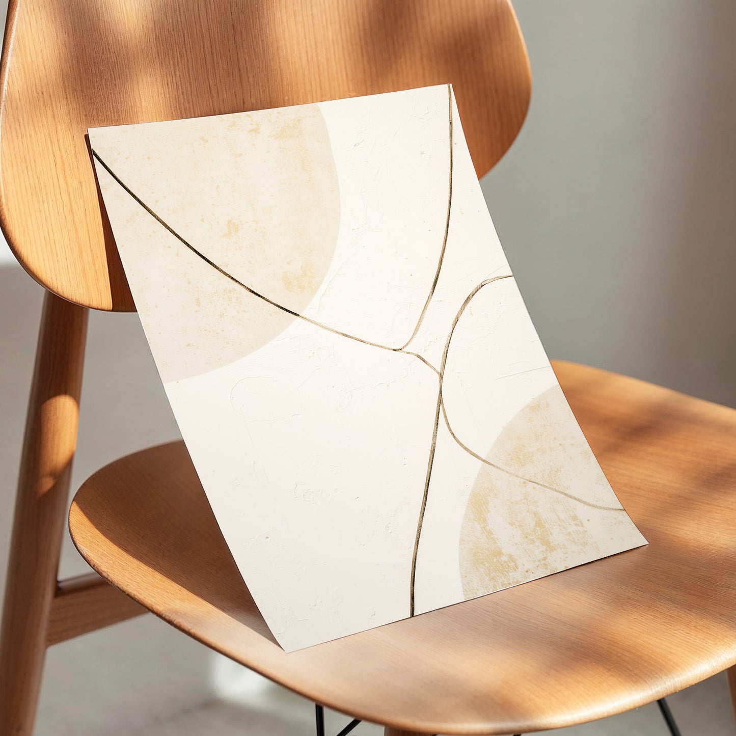 Linen Curve Confluence, white, beige, brown minimalist wall art displayed in a styled interior, gallery view 5