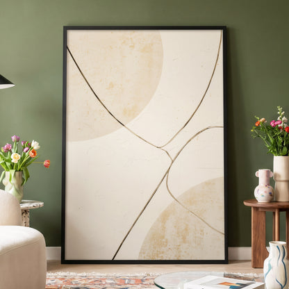 Linen Curve Confluence, white, beige, brown minimalist wall art displayed in a styled interior, gallery view 6