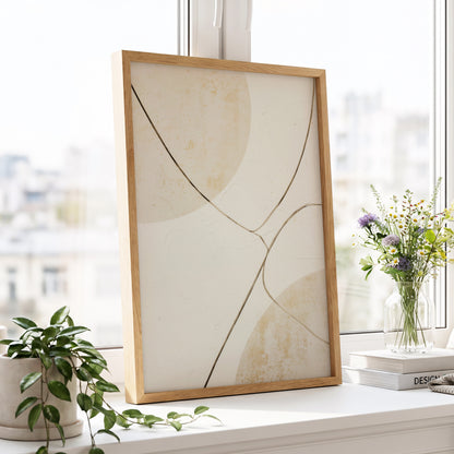 Linen Curve Confluence, white, beige, brown minimalist wall art displayed in a styled interior, gallery view 9