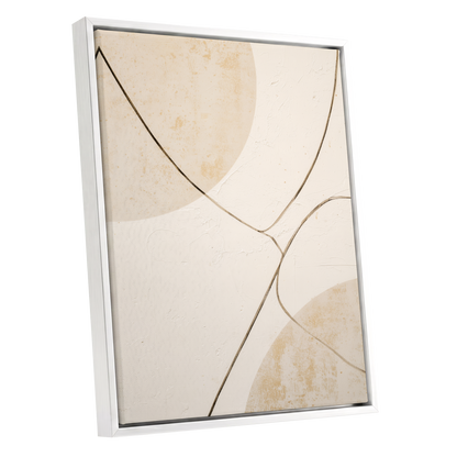 Linen Curve Confluence, white, beige, brown minimalist wall art shown as a white framed canvas wall art