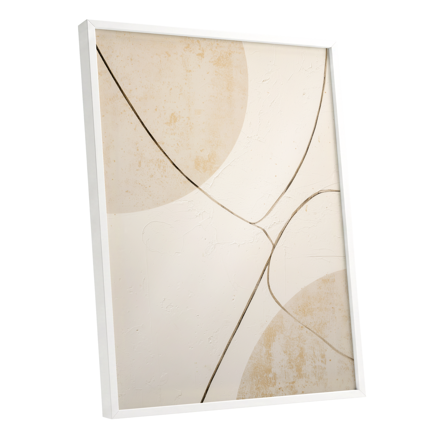 Linen Curve Confluence, white, beige, brown minimalist wall art shown as a white framed poster wall art print
