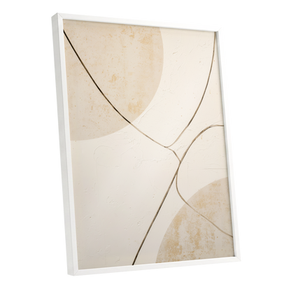 Linen Curve Confluence, white, beige, brown minimalist wall art shown as a white framed poster wall art print