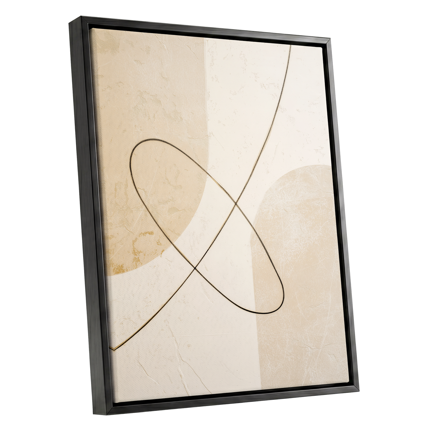 Linen Loopwork, beige, white, black minimalist wall art shown as a black framed canvas wall art