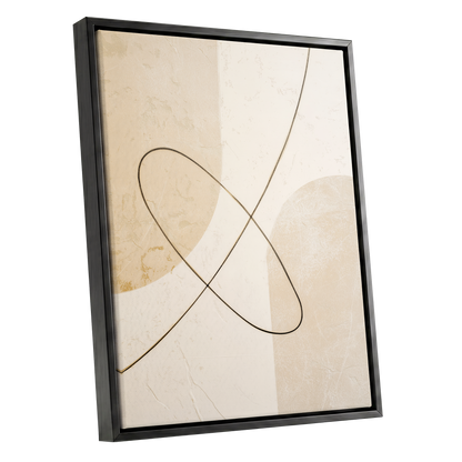 Linen Loopwork, beige, white, black minimalist wall art shown as a black framed canvas wall art