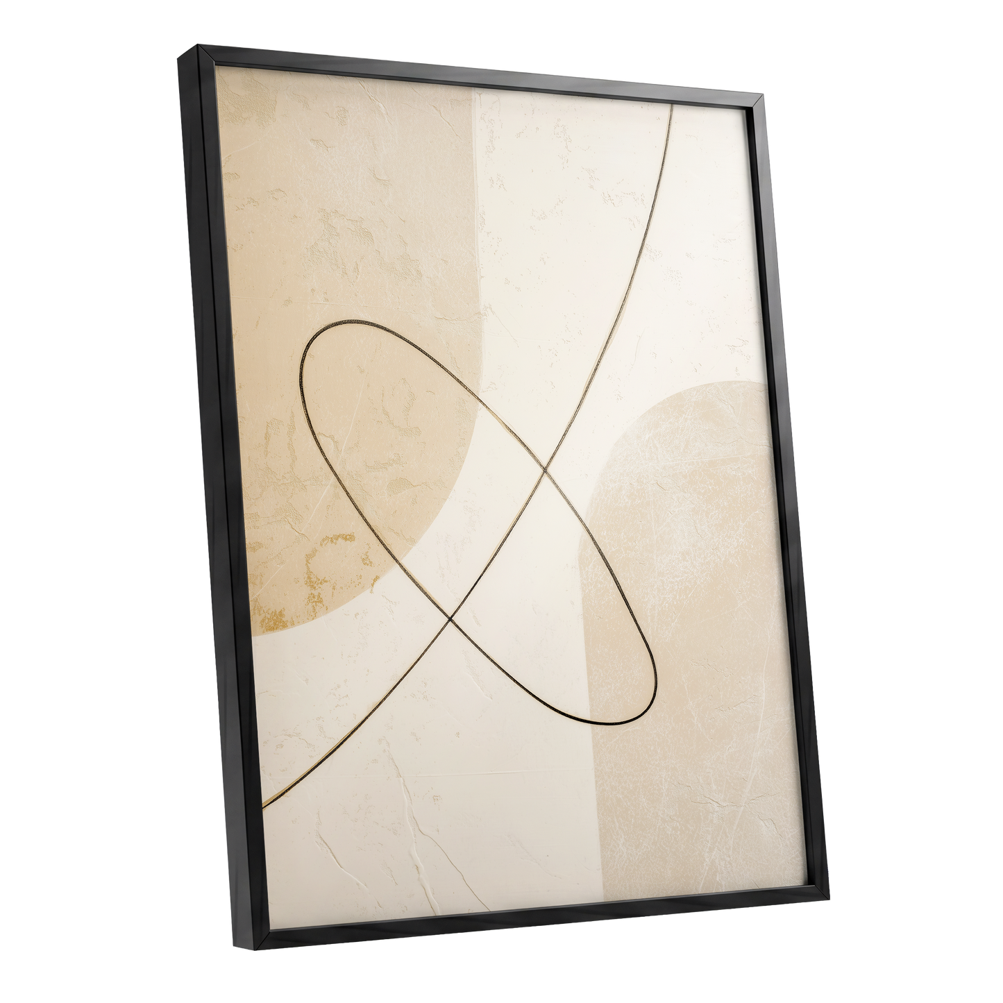 Linen Loopwork, beige, white, black minimalist wall art shown as a black framed poster wall art print