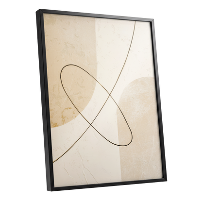 Linen Loopwork, beige, white, black minimalist wall art shown as a black framed poster wall art print