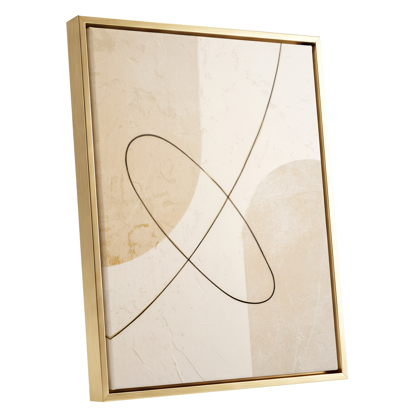 Linen Loopwork, beige, white, black minimalist wall art shown as a gold framed canvas wall art
