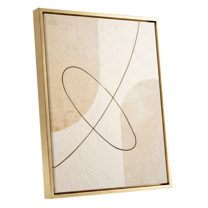 Linen Loopwork, beige, white, black minimalist wall art shown as a gold framed canvas wall art