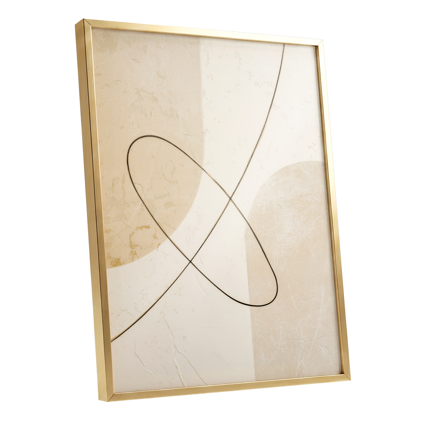 Linen Loopwork, beige, white, black minimalist wall art shown as a gold framed poster wall art print