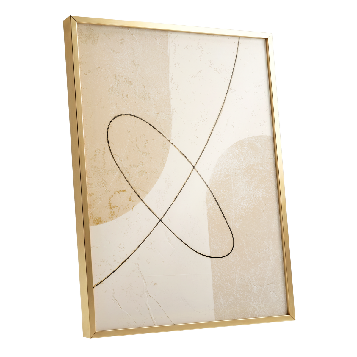 Linen Loopwork, beige, white, black minimalist wall art shown as a gold framed poster wall art print