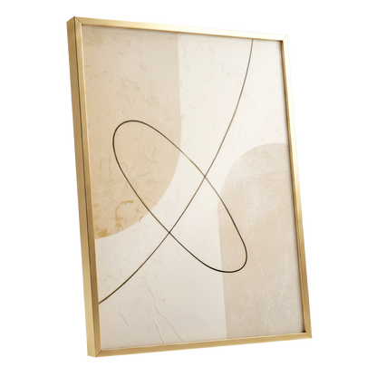 Linen Loopwork, beige, white, black minimalist wall art shown as a gold framed poster wall art print